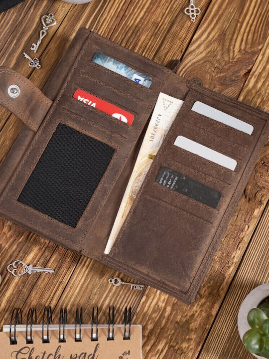 Large Leather Women's Wallet Classic with RFID Brown