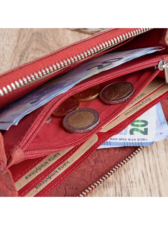Δερμάτινο Γυναικείο Πορτοφόλι με RFID Κόκκινο