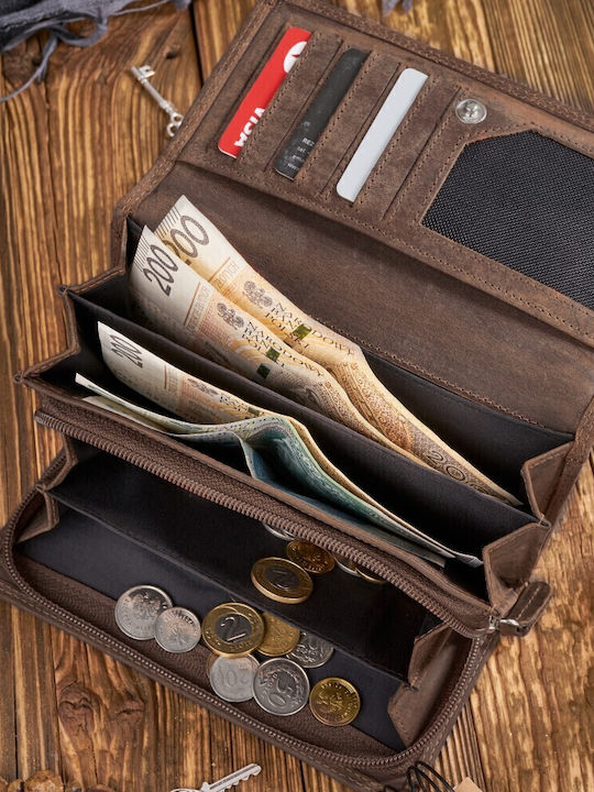 Large Leather Women's Wallet Classic with RFID Brown