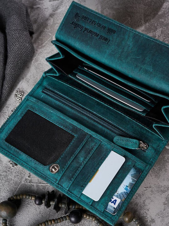 Large Leather Women's Wallet Classic with RFID Green