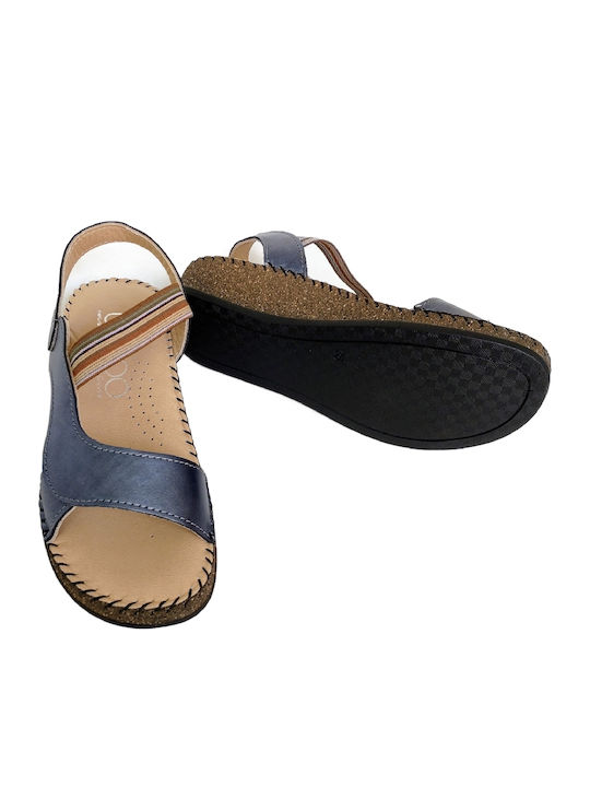 Leather Women's Flat Sandals Anatomic in Blue Color