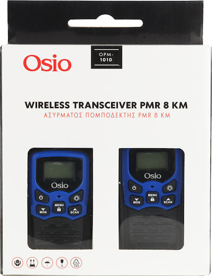 Osio Opm-1010 Wireless Transceiver PMR 0.5W with Monochrome Screen Set of 2pcs In Blue Color