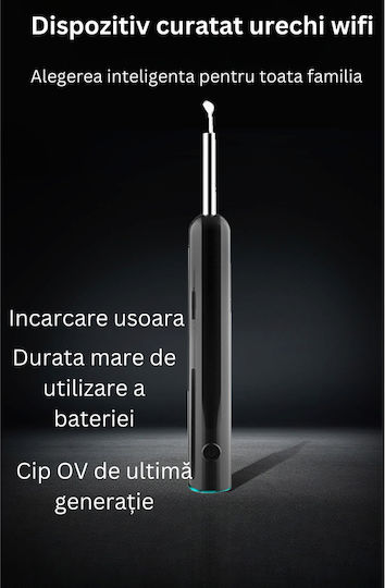 Endoscop inteligent de curățare a urechilor 5mp Full Hd Camera Led Lumina Wi-fi Accesorii incluse Kit de încărcare 350 Mah Baterie impermeabilă Ip67 negru