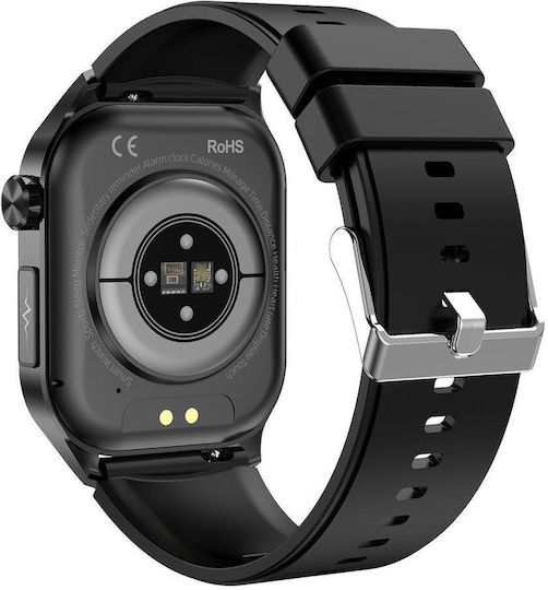 Et580 2.04 Inch Amoled Screen Sports Smart Watch Support Bluethooth Call Ecg Function Black Leather Band
