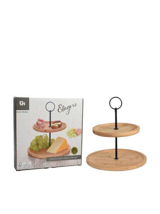 Excellent Houseware Wooden Dessert Tower Stand with 2 Tiers Brown Ø21.5cmxY23.5cm 23.5x16.5x23.5cm