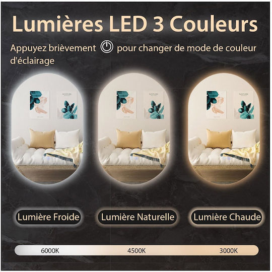 Costway Овални Банско Огледало LED Touch 80x50см Сребрист