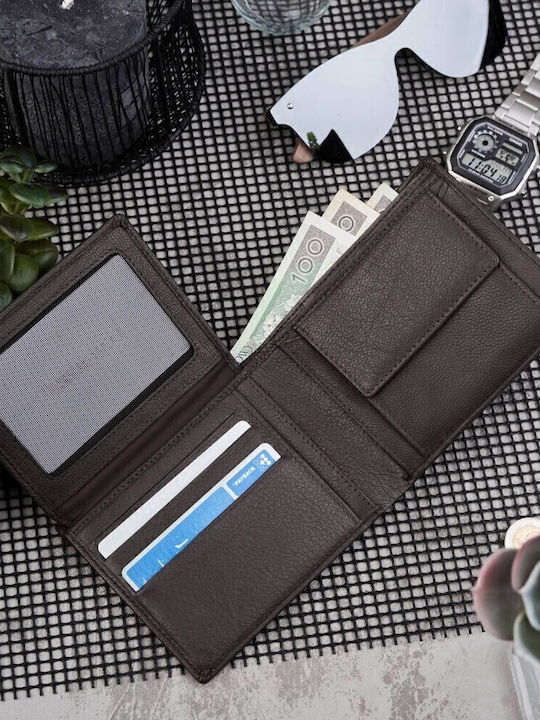Leather Men's Wallet Classic with RFID Brown