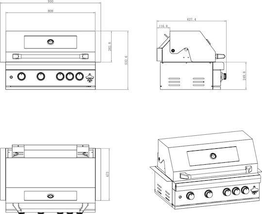 Thermogatz TGH-BI-B4-G Gasgrill Rost 72.3cmx46cmcm mit 4 cm 19.3kW und Infrarotbrenner