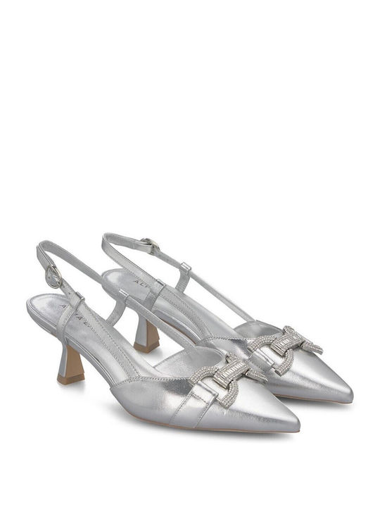 Alma en Pena Leather Silver Medium Heels