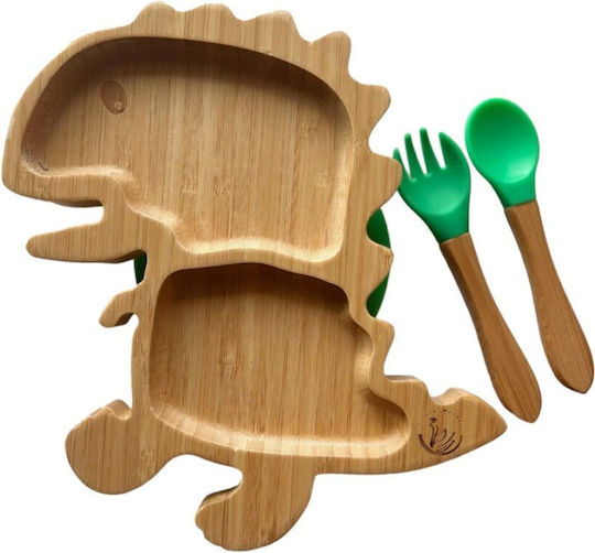 Queen Mother Baby Food Plate Dinosaur Bamboo Yellow