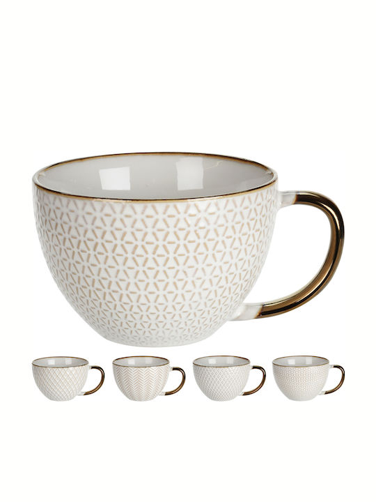 Excellent Houseware Комплект чаши Кафяв Керамични Бели 460мл 4бр