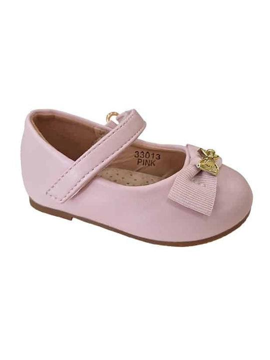 Balerini copii Anatomic cu închidere Hoop & Loop din piele sintetică Roz