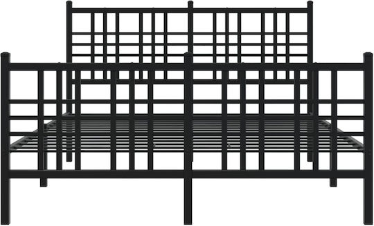 Pat Dublu Metalic Negru Cu Plăci Pentru Saltea 137x190cm