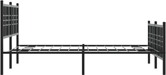 Pat Dublu Metalic Negru Cu Plăci Pentru Saltea 137x190cm