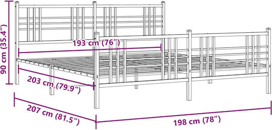 Легло Кингсайз Метално Черно с Ламели за Матрак 193x203см