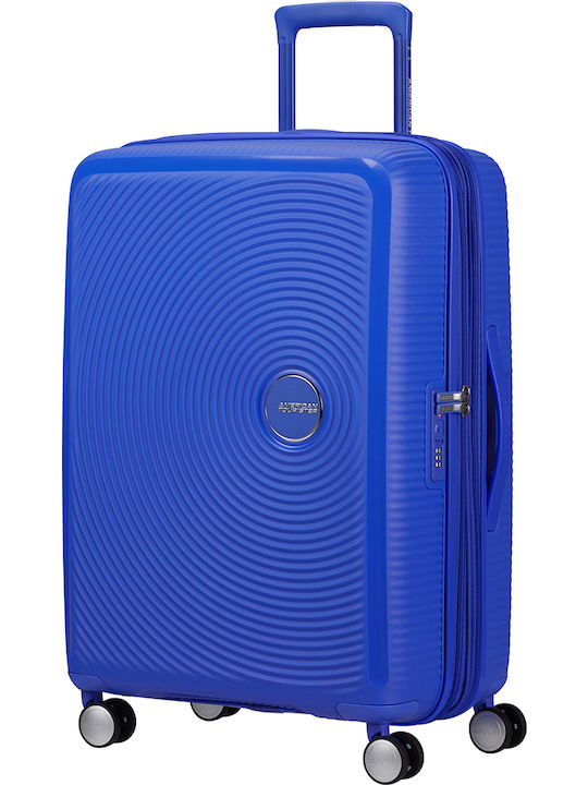 American Tourister Soundbox Spinner Exp 67/24 Medium Hard Suitcase Travel Cobalt Blue with 4 Wheels Height 67cm