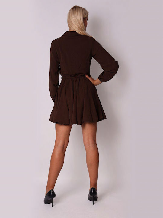 Ax Paris Mini Shirt Dress Dress Brown