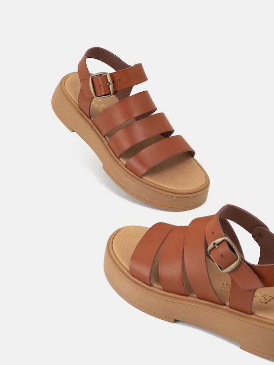 Women's Flat Sandals Flatforms in Tabac Brown Color