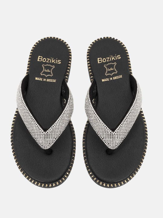 Bozikis Leather Women's Sandals with Strass Silver