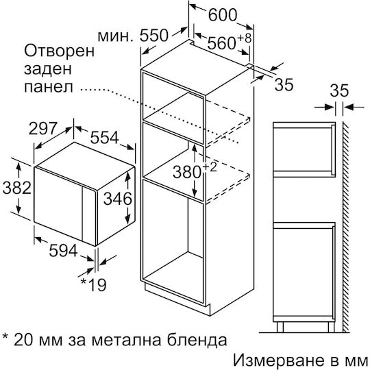 Bosch Εντοιχιζόμενος Φούρνος Μικροκυμάτων 20lt Λευκός