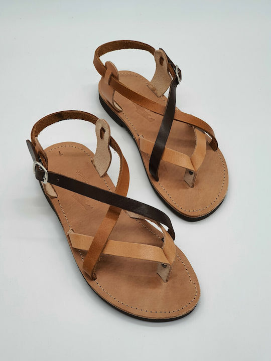 Kypraiosleather Leather Women's Flat Sandals in Brown Color