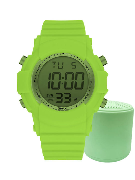 WATX & CO Γυναικείο Ρολόι 49mm Μπαταρίας με Πράσινο Καουτσούκ Λουράκι