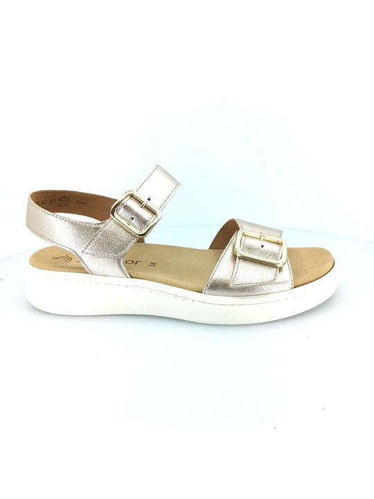 Gabor Leather Women's Flat Sandals Anatomic in Gold Color