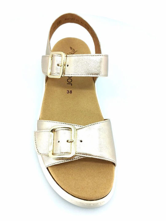 Leather Women's Flat Sandals Anatomic in Gold Color