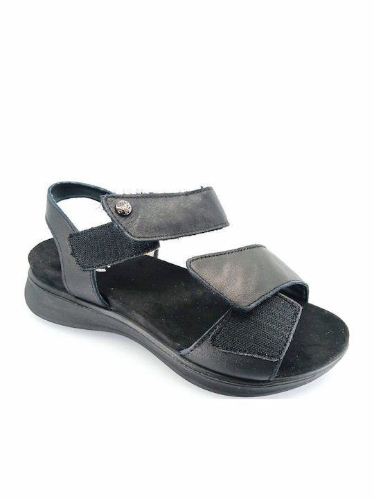 Leather Women's Flat Sandals in Black Color