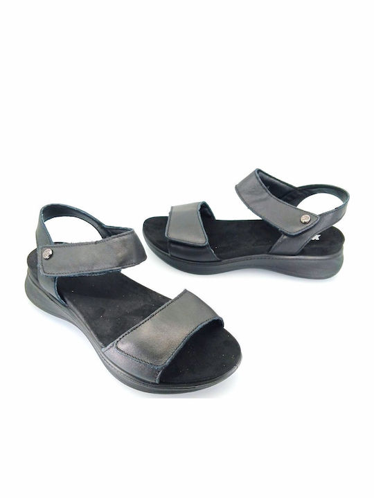 Leather Women's Flat Sandals in Black Color
