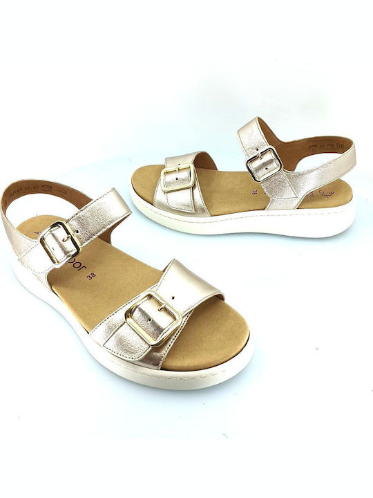 Leather Women's Flat Sandals Anatomic in Gold Color
