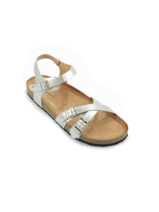 Fshoes Women's Flat Sandals in Silver Color