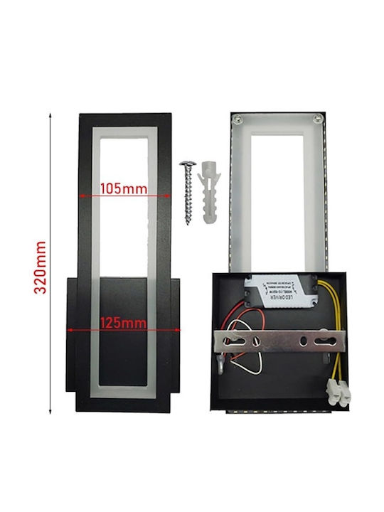 Modern Leuchte Wand mit Integrierter LED und Warmweißes Licht Schwarz 32x12.5x5cm