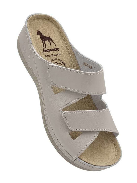 Leather Women's Flat Sandals in Gray Color