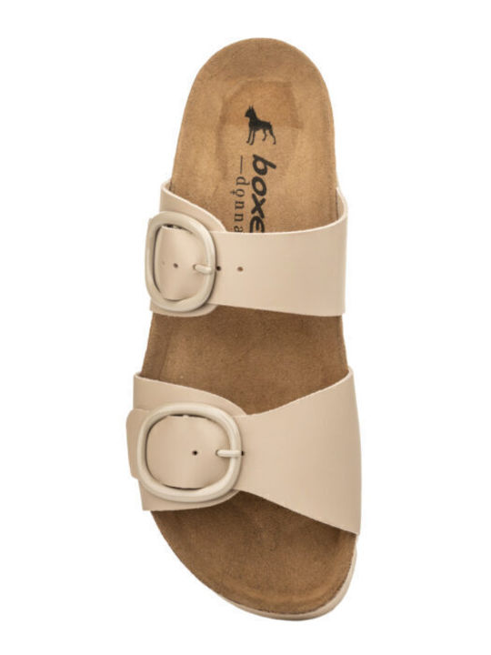 Leather Women's Flat Sandals in Beige Color