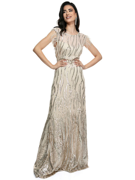 Luxury Dress Shiny Sequins Lace Lace Elegant Feathers On Sleeves