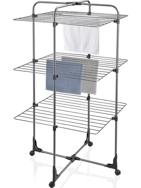 Leifheit Classic Tower Folding Floor Clothes Drying Rack for Balcony Metallic with Wheels with Hanging Length 27m