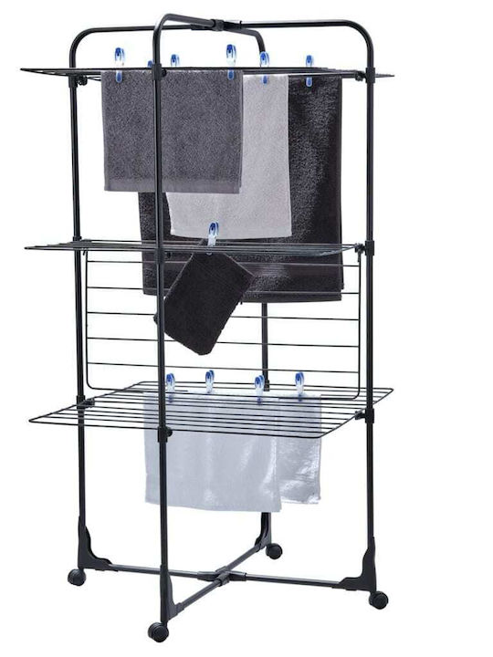 Leifheit Classic Tower Folding Floor Clothes Drying Rack for Balcony Metallic with Wheels with Hanging Length 27m