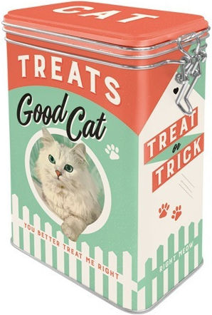 Nostalgic Art Animal Club Cat Treats Good Boy Box Allgemeine Verwendung mit Deckel Metallisch Grün 11x7.5x17.5cm
