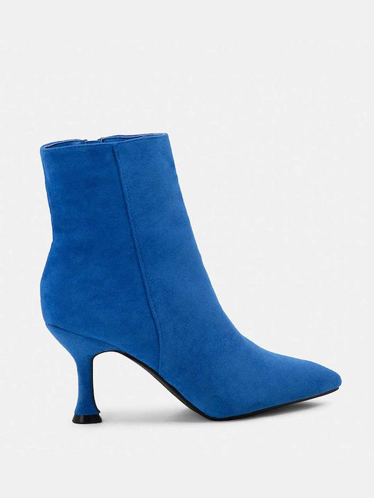 Bozikis Suede Women's Ankle Boots with High Heel Blue