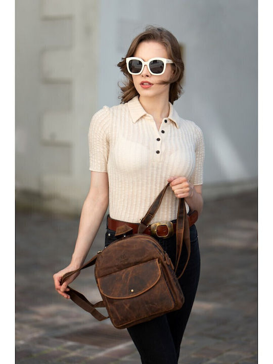 Leder Damentasche Rucksack Braun