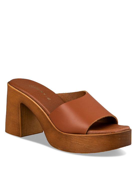 Envie Shoes Heel Leather Mules Brown