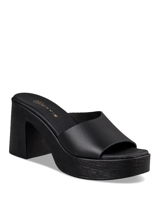 Envie Shoes Piele Mules cu Toc în Negru Culoare