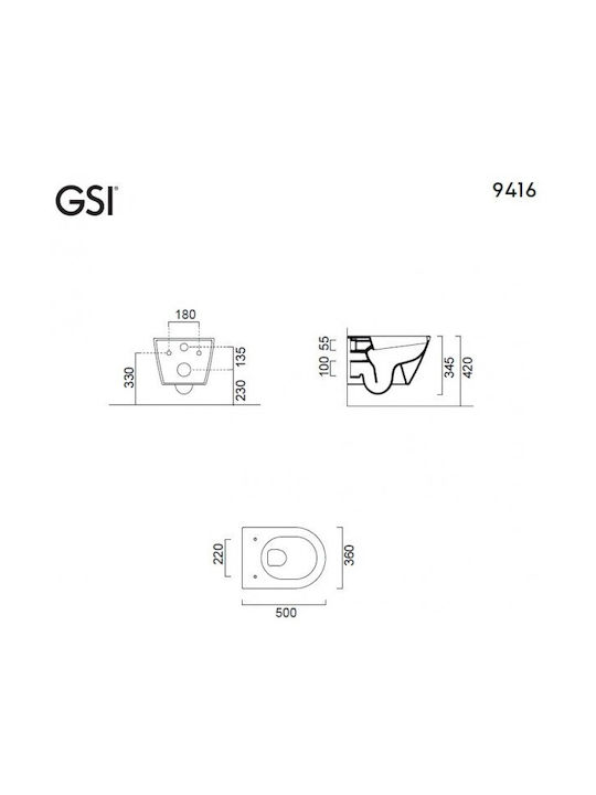 GSI Swirl Монтирана на стена тоалетна Безръбрен с Стройна Капак Софт Клоуз Бяла