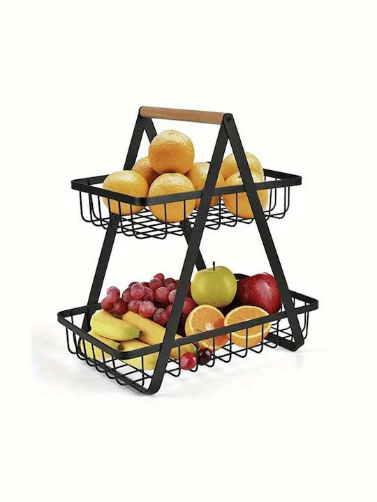 Lalos Obstschale Metallisch 2 Niveaus Schwarz 30x18x31cm