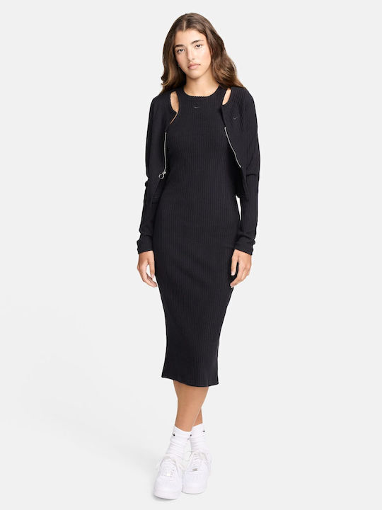 Rochie Midi Sport Fără Mâneci Neagră
