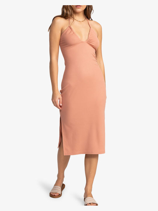 Roxy Midi Dress with Slit Pink