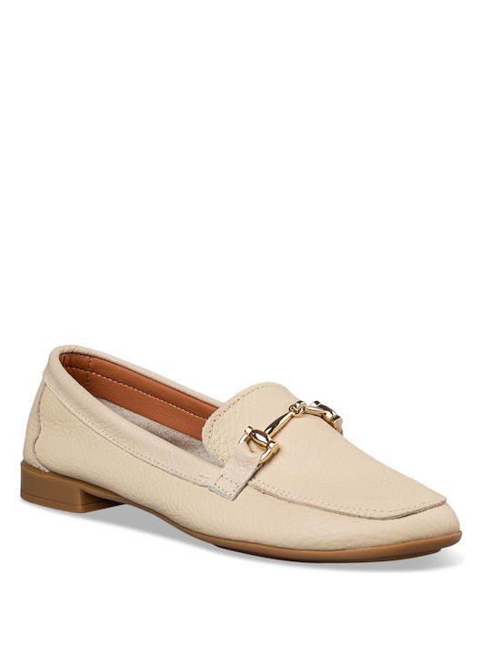 Envie Shoes Leather Women's Loafers in Beige Color