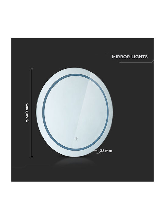 V-TAC Στρογγυλός Καθρέπτης Μπάνιου Led Αφής 60x60cm Λευκός