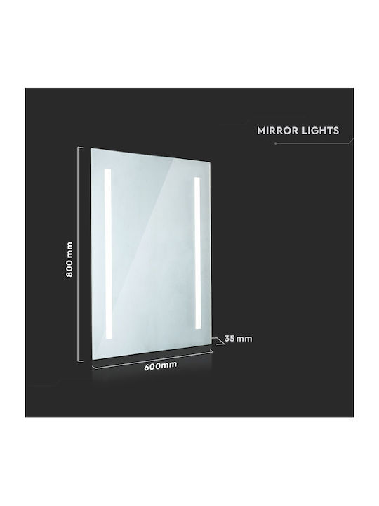 V-TAC Oglindă de Baie Dreptunghiulară Lumini LED 60x80cm Alb